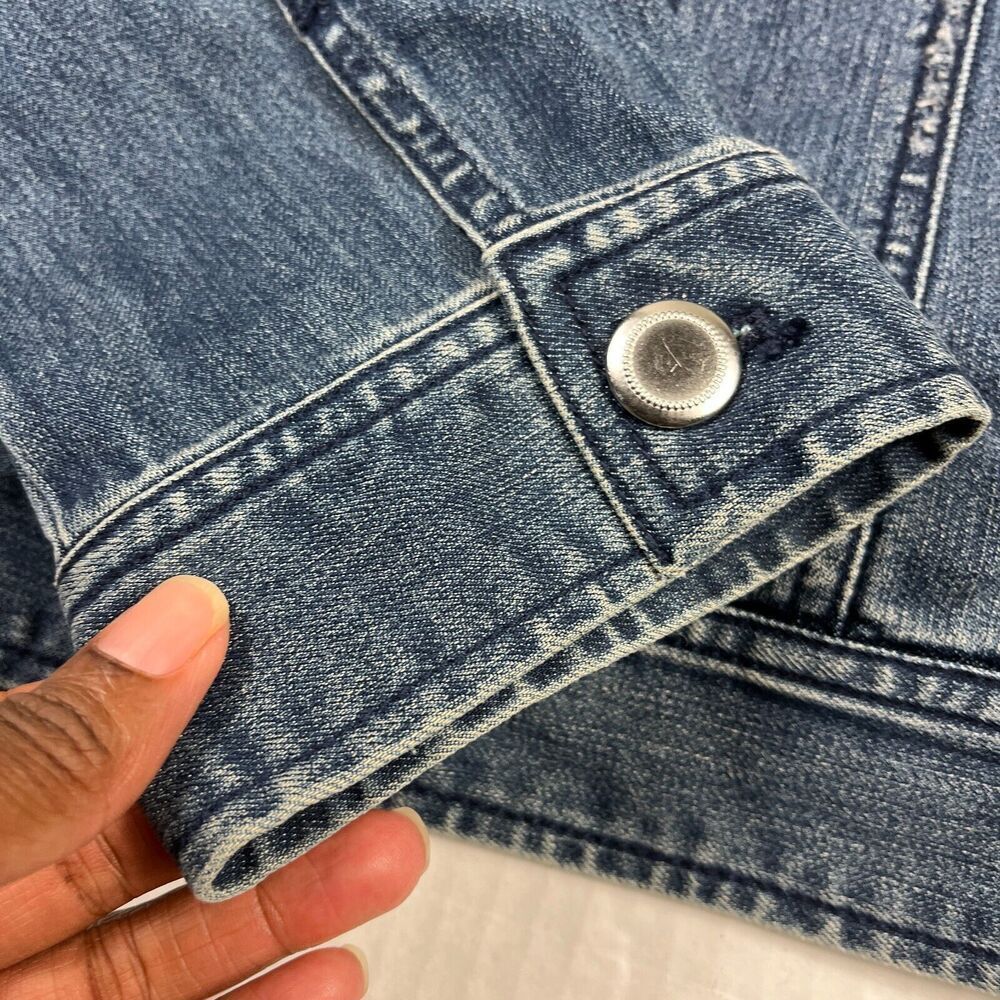 Chicos Womens Trucker Denim Jacket Blue Button Front Long Sleeve Classic 3 XL - Picture 12 of 12
